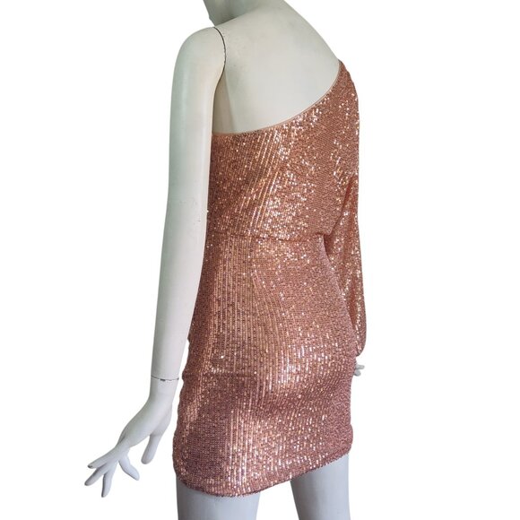 FLYING TOMATO A. Calin Sequin One Shoulder Ruched Tulip Hem Stretch Dress Sz M - Picture 4 of 10